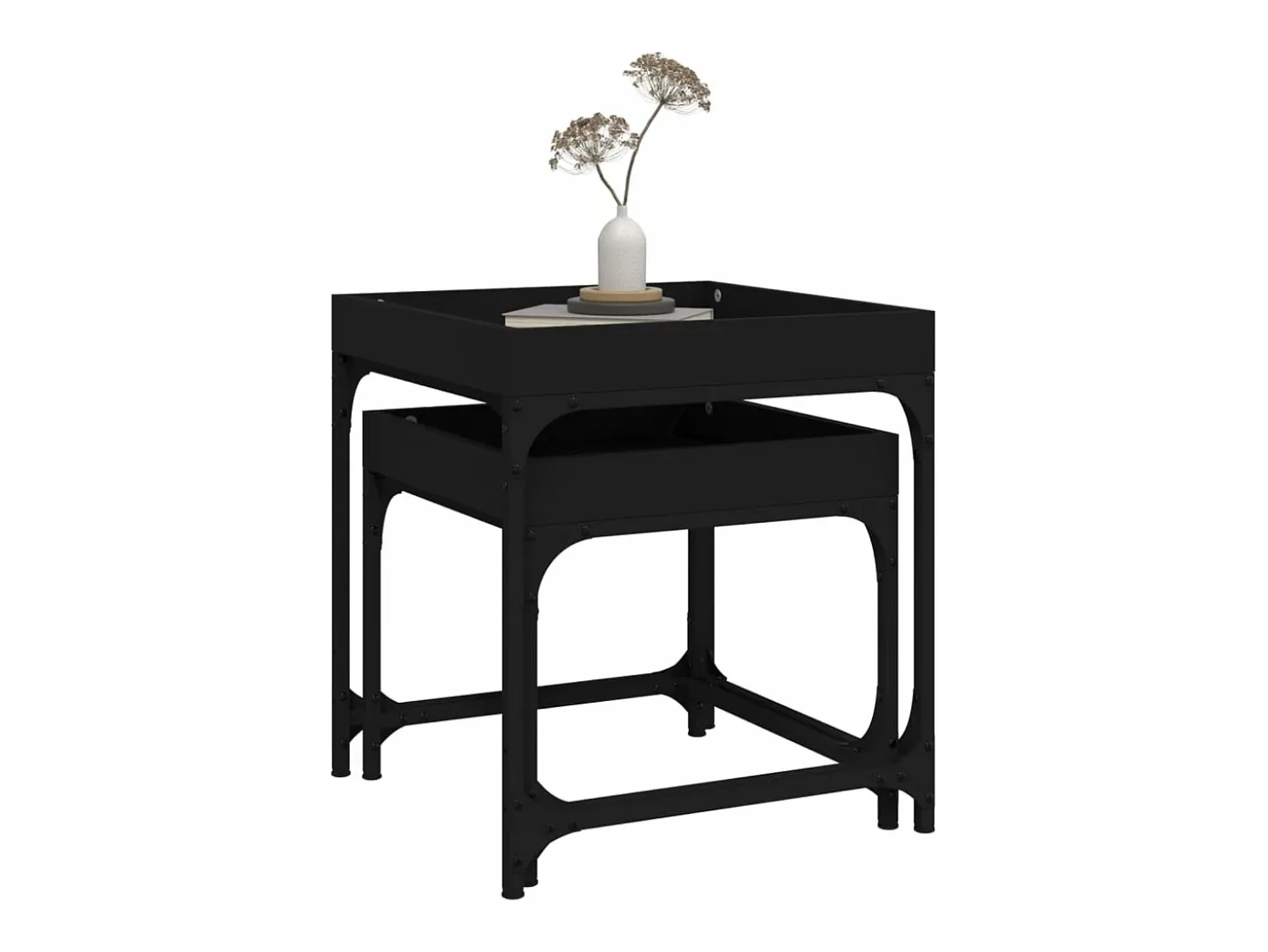 Mesitas auxiliares 2 uds madera contrachapada negra