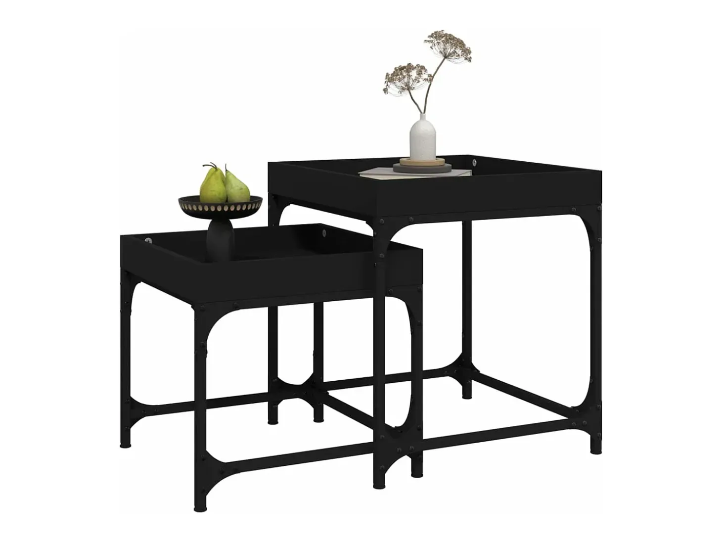 Mesitas auxiliares 2 uds madera contrachapada negra