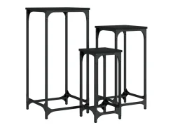 Mesitas auxiliares apilables 3 uds madera de ingeniería negro