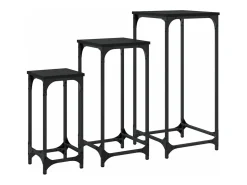 Mesitas auxiliares apilables 3 uds madera de ingeniería negro