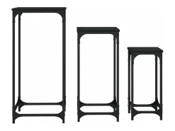 Mesitas auxiliares apilables 3 uds madera de ingeniería negro