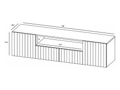 Meuble TV con 3 puertas y hueco abierto - Cuerpo Negro mate, frentes acanalados Negro mate - 150 cm