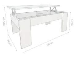 Meyvaser - Mesa de Centro Elevable, Mesita de Sal贸n o Comedor, Acabado en Color Blanco, Medidas: 90 cm (Ancho) x 50 cm (Fondo) x 46-57 cm (Alto)