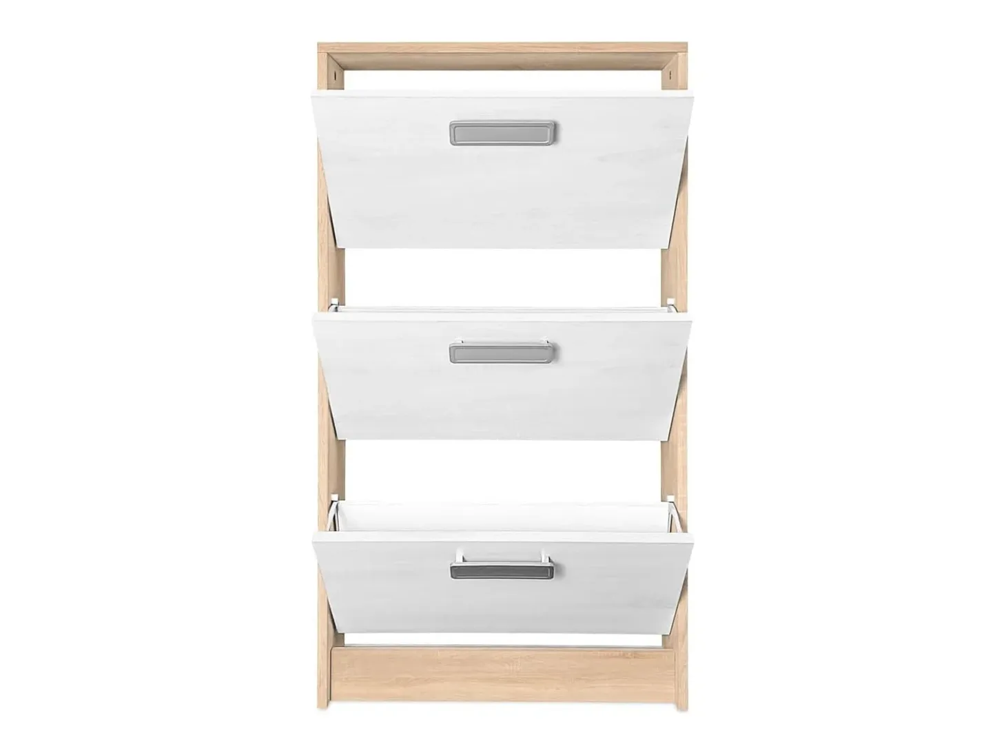 Meyvaser - Zapatero 3 Puertas, Zapatero Estrecho, Acabado en Color Roble y blanco, Medidas: 108 cm (Alto) x 60 cm (Ancho) x 17 cm (Fondo)