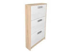 Meyvaser - Zapatero 3 Puertas, Zapatero Estrecho, Acabado en Color Roble y blanco, Medidas: 108 cm (Alto) x 60 cm (Ancho) x 17 cm (Fondo)