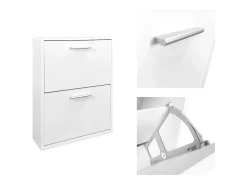 Meyvaser - Zapatero con 2 Puertas, Mueble para Zapatos Estrecho en Color Blanco, Medidas: 73 cm (Alto) x 54 cm (Ancho) x 18 cm (Fondo)
