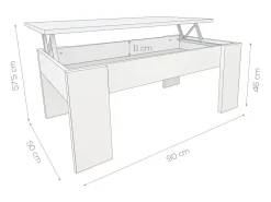 Meyvaser Mesa de Centro Elevable, para Salón o Comedor, Medidas: 90 cm x 50 cm x 46-57 cm, Acabado en Color Madera Blanca con Tapa Gris Piedra