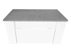 Meyvaser Mesa de Centro Elevable, para Sal贸n o Comedor, Medidas: 90 cm x 50 cm x 46-57 cm, Acabado en Color Madera Blanca con Tapa Gris Piedra