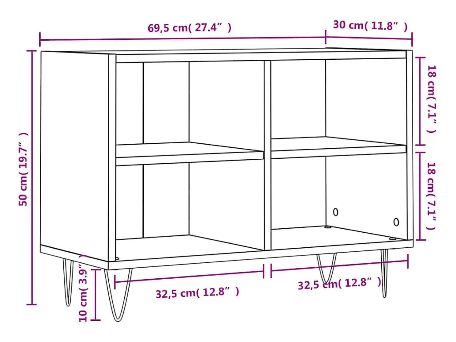 Miami Mueble de TV madera de ingeniería blanco brillo 69,5x30x50 cm