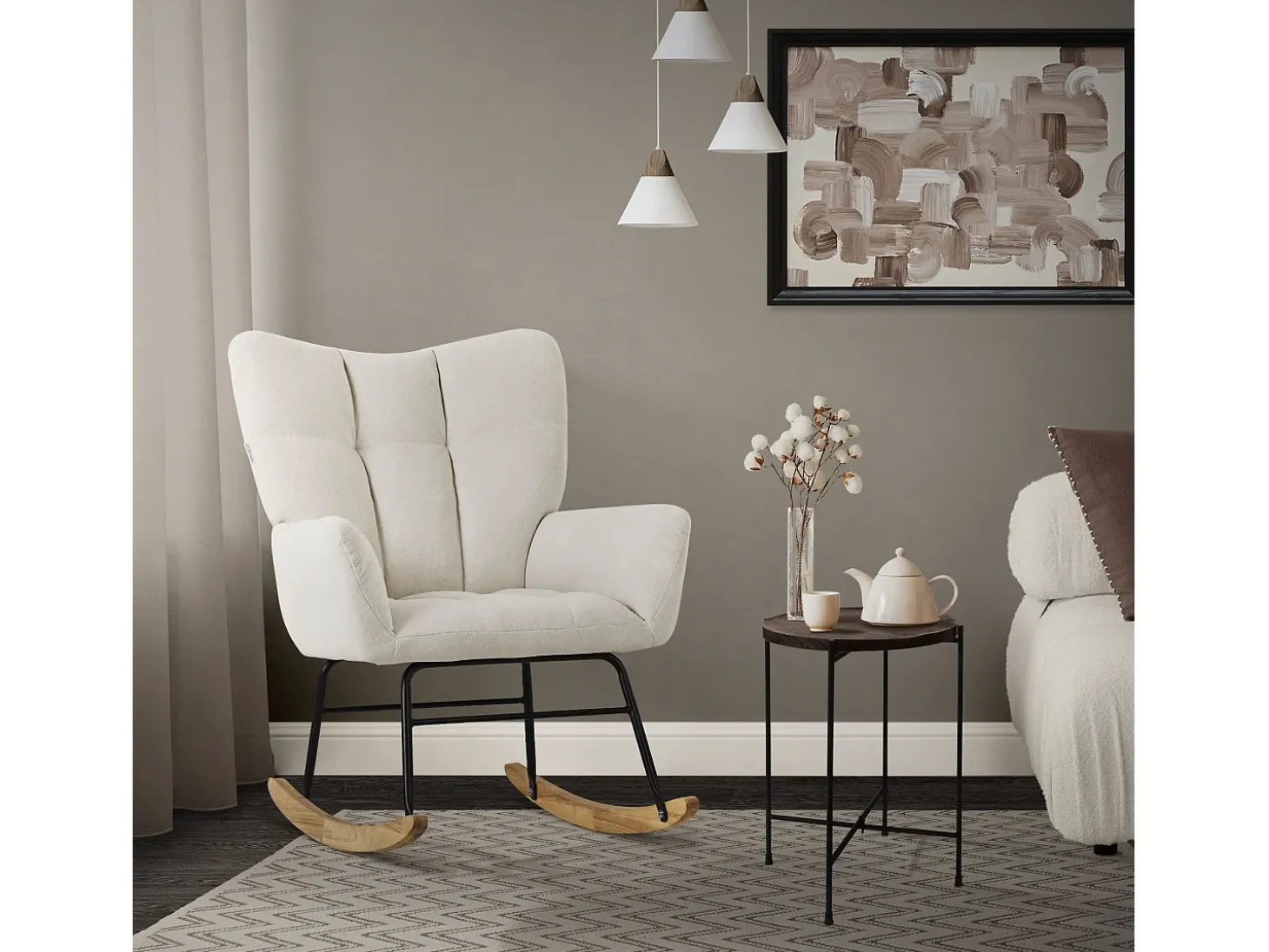 ML-Design Mecedora Beige, con Funda de Tejido, Estructura de Acero para Dormir