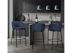 ML-Design 2x Taburetes de bar azul oscuro con tapizado de tela, 76cm sillas con respaldo y reposapíes, estructura metálica sillones para encimera