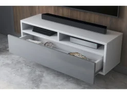 Mobile TV con cassetto - bianco opaco / grigio lucido con LED - 100 cm - REDNAW