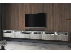Mobile TV con tre cassetti - effetto cemento con LED - 300 cm - REDNAW