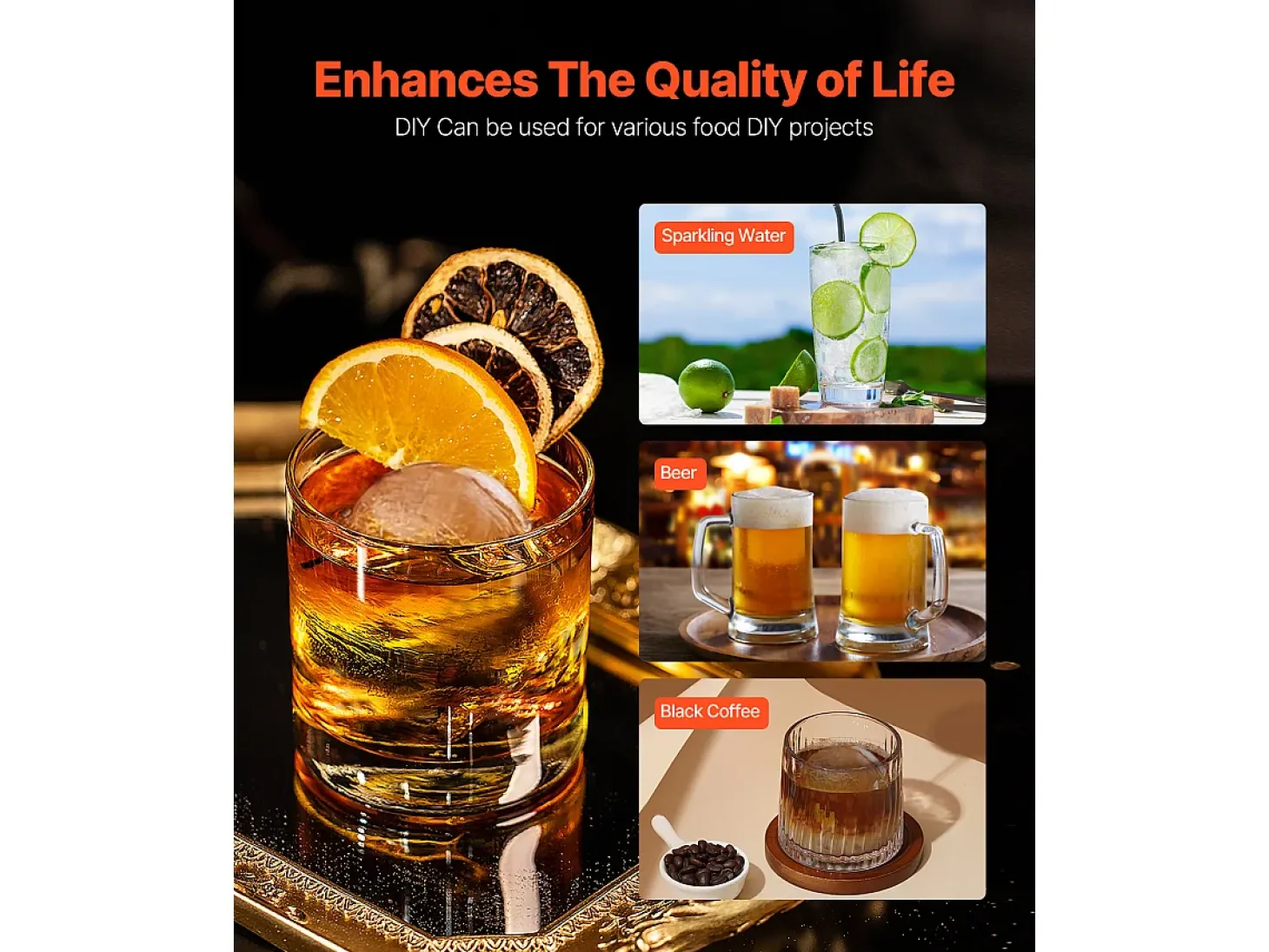 Molde de Hielo SucceBuy Prensa de Hielo, Kit de Máquina de Hielo de 5.3 cm para Whisky, Plata, Ideal para Bebidas y Fiestas