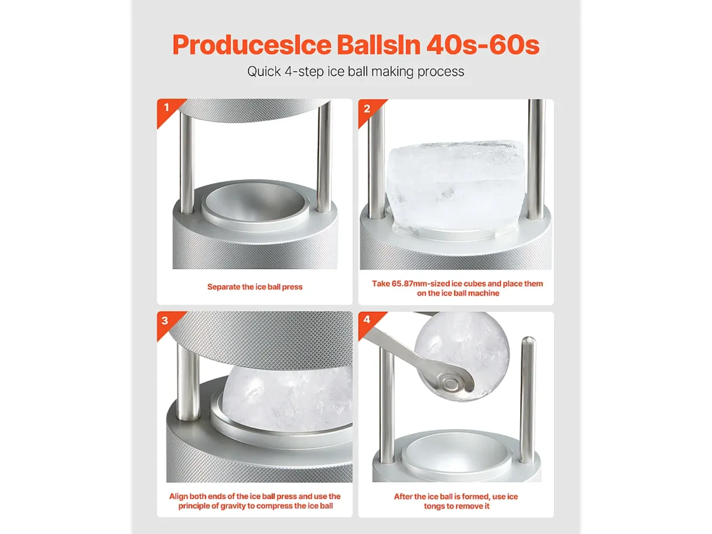 Molde de Hielo SucceBuy Prensa de Hielo, Kit de Máquina de Hielo de 5.3 cm para Whisky, Plata, Ideal para Bebidas y Fiestas
