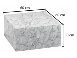 MONOBLOC 60x30x60 cm alto brillo con aspecto mármol blanco | Mesa de salón de diseño Cube square | Forma de cubo de la mesa auxiliar del salón
