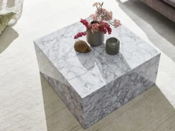 MONOBLOC 60x30x60 cm alto brillo con aspecto mármol blanco | Mesa de salón de diseño Cube square | Forma de cubo de la mesa auxiliar del salón