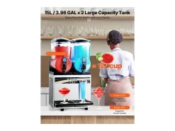 Máquina de Granito SucceBuy, 2 Depósitos de 15 L, Acero Inoxidable, Distribuidor de Bebidas Heladas, para Hogar, Restaurantes, Cafés, Bares