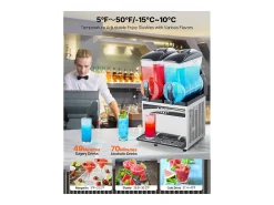 Máquina de Granito SucceBuy, 2 Depósitos de 15 L, Acero Inoxidable, Distribuidor de Bebidas Heladas, para Hogar, Restaurantes, Cafés, Bares