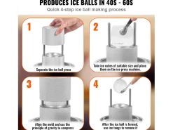 Máquina de Hielo SucceBuy 61 mm, Prensa de Hielo en Aluminio Redondo para Whisky, Plata