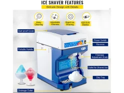 Máquina de Hielo SucceBuy Máquina de Conos de Nieve 250 W 265 LBS/H Trituradora de Hielo Ajustable para Uso Doméstico