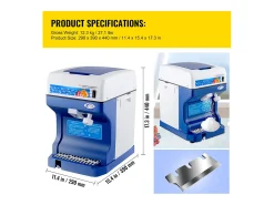 Máquina de Hielo SucceBuy Máquina de Conos de Nieve 250 W 265 LBS/H Trituradora de Hielo Ajustable para Uso Doméstico