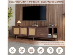 Mueble bajo para TV - 190 x 40 x 52 cm - con 3 puertas + 2 cajones - para TV de 75 pulgadas - MDF - Marrón