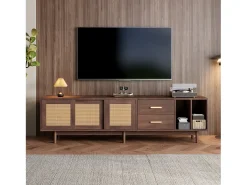 Mueble bajo para TV - 190 x 40 x 52 cm - con 3 puertas + 2 cajones - para TV de 75 pulgadas - MDF - Marrón