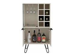 Mueble bar aster en melamina con 8 botelleros, 9 portacopas y almacenamiento inferior , Blanco , 109.4 cm X 59.6 cm X 40 cm