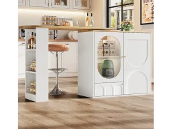 Mueble bar blanco de 3 puertas - Mueble bar expandible con estantes de 3 niveles y almacenamiento - divisores extraíbles
