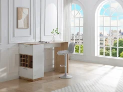 Mueble bar con almacenaje - Blanco y natural - ANOSKI