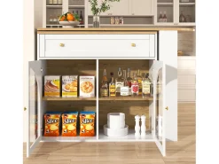 Mueble bar extensible - 138-204 x 39 x 104 cm - Mesa de comedor giratoria 360° - con 2 puertas + 1 cajón - MDF - blanco