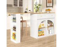 Mueble bar extensible - 138-204 x 39 x 104 cm - Mesa de comedor giratoria 360° - con 2 puertas + 1 cajón - MDF - blanco