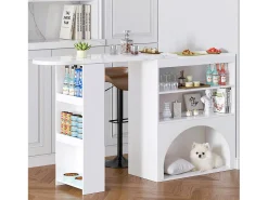 Mueble bar extensible - 120 x 40 x 100 cm - con almacenaje + espacio para mascotas - MDF - blanco