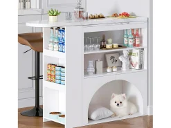 Mueble bar extensible - 120 x 40 x 100 cm - con almacenaje + espacio para mascotas - MDF - blanco