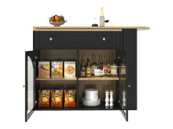 Mueble bar extensible - 138-204 x 39 x 104 cm - Mesa de comedor giratoria 360° - con 2 puertas + 2 cajones - MDF - negro