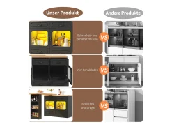 Mueble bar extensible - 135/203 x 39 x 92,8 cm - mesa giratoria con LED + 4 cajones - MDF - negro