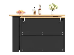 Mueble bar extensible - 135/203 x 39 x 92,8 cm - mesa giratoria con LED + 4 cajones - MDF - negro