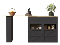 Mueble bar extensible - 138-204 x 39 x 104 cm - Mesa de comedor giratoria 360° - con 2 puertas + 2 cajones - MDF - negro