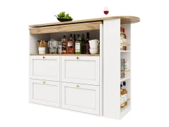 Mueble bar giratorio 360° - 204 x 39 x 104 cm - con 4 cajones + estantes abiertos - MDF - blanco