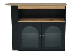 Mueble bar giratorio - 2 puertas, 3 estantes de almacenamiento y nicho - Tapa efecto madera MDF - LED - Natural y negro