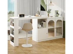 Mueble Bar Giratorio - 3 Puertas y Estantes de Almacenamiento - Madera MDF y Vidrio - Para Comedor o Sala - Blanco