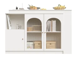 Mueble bar giratorio - 200 x 40 x 103 cm - con 3 puertas y 4 compartimentos abiertos - puerta de cristal - blanco