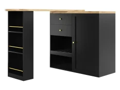 Mueble bar giratorio - 204 x 39 x 104 cm - con 2 cajones y 1 puerta - 5 espacios de almacenamiento abiertos - negro