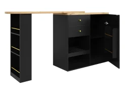 Mueble bar giratorio - 204 x 39 x 104 cm - con 2 cajones y 1 puerta - 5 espacios de almacenamiento abiertos - negro