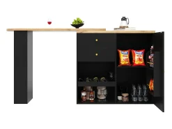 Mueble bar giratorio - 204 x 39 x 104 cm - con 2 cajones y 1 puerta - 5 espacios de almacenamiento abiertos - negro