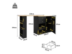Mueble bar giratorio - 204 x 39 x 104 cm - con 2 cajones y 1 puerta - 5 espacios de almacenamiento abiertos - negro