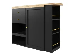 Mueble bar giratorio - 204 x 39 x 104 cm - con 2 cajones y 1 puerta - 5 espacios de almacenamiento abiertos - negro