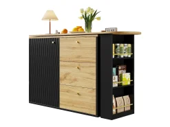 Mueble bar giratorio - Mesa de bar extensible con 3 cajones y 1 puerta - almacenamiento abierto - negro