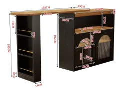 Mueble bar giratorio con iluminación LED y 2 puertas de cristal - Negro y natural claro